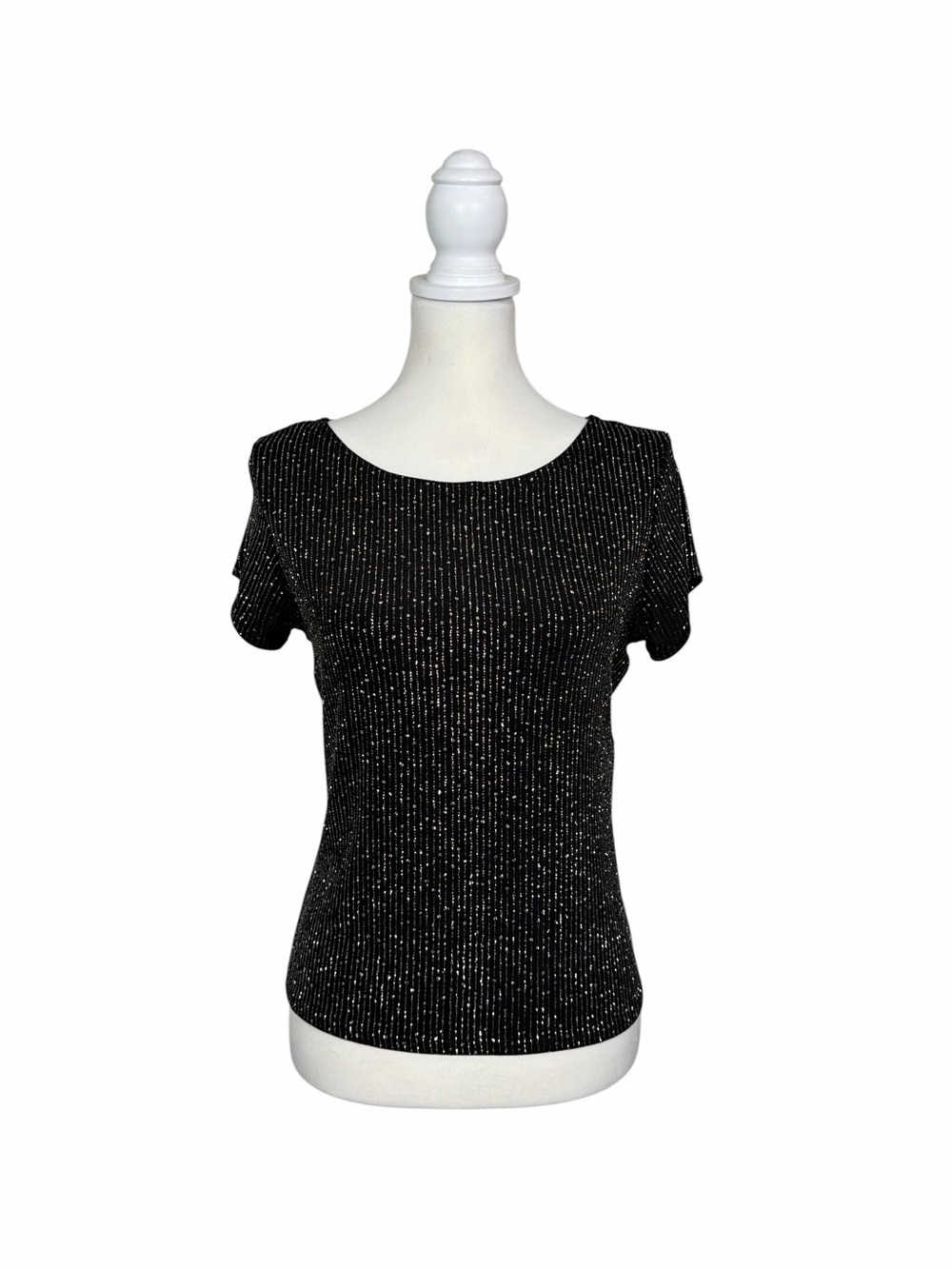 ONYX Nite Wendye Chaitin Black Glitter Stretch Top Sparkly Evening Party Blouse